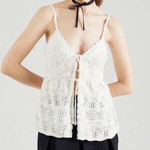 Hollister White Crochet Lace Tie Front Tank | Boho Peplum Top